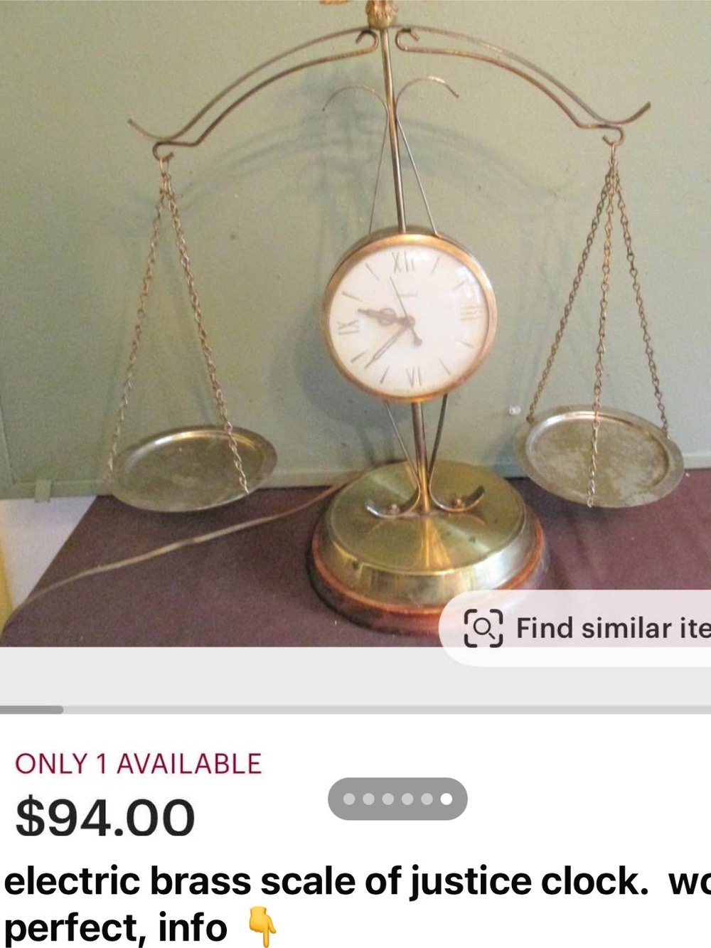 Brass Scale of Justice Wall Clock - Gold Finish